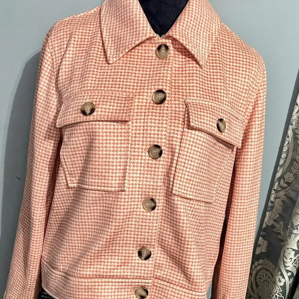 Bagatelle Peach & Cream Houndstooth Jacket Size Large Full Button Very Soft - Picture 8 of 8